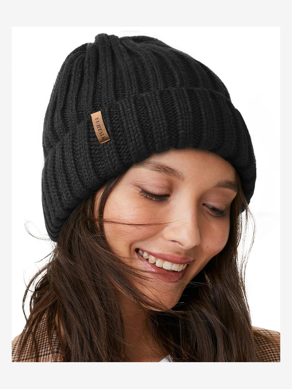 Winter Hats for Women Fleece Lined Beanie Knit Chunky Womens | Black | Size OS